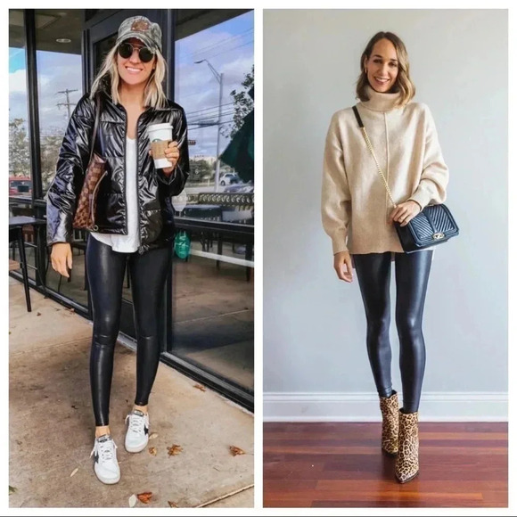 Spanx Faux Leather Pull On High Waisted Black Leggings 2437 - Picture 1 of 14